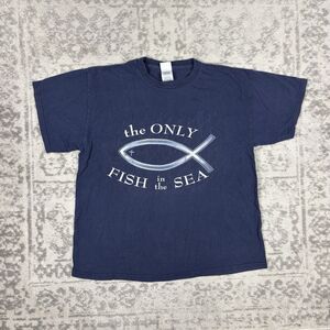 VTG Religious Jesus America T Shirt 90s Pray Christian Y2K USA Fish Size Large